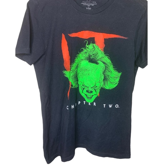 IT CHAPTER TWO Graphic Pennywise Print Tee With Cap Sleeves Black/Green Sz Small - Picture 7 of 8